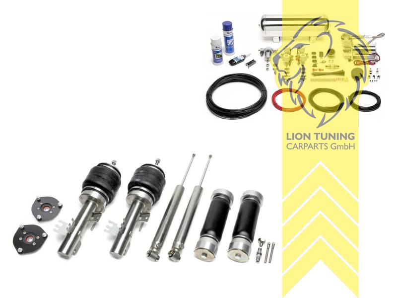 Audi A2 nicht 1.2 TDI Motorcode ANY, 11,5L Tank chrom / ViAir Kompressor chrom, Zug- und Druckstufe gleichzeitig einstellbar, weiss, nicht passend für Allrad, Wir empfehlen die Verwendung kürzerer Koppelstangen, Stahl verzinkt, Eintragungspflichtig / Teilegutachten wird nach Kauf spezifisch ausgestellt